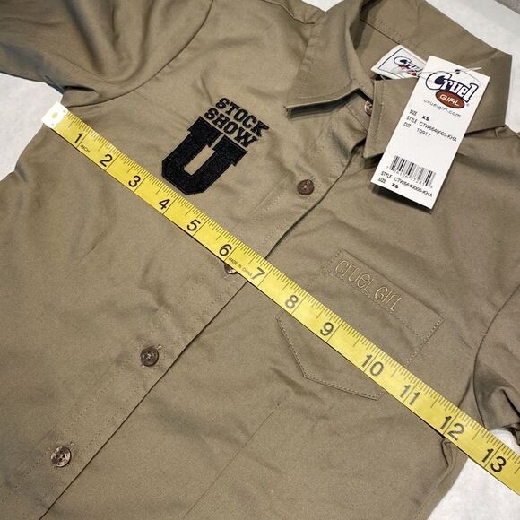 NEW Cruel Girl Button Down Shirt Stock Show U Khaki Tan Girls Size XS - Picture 7 of 9